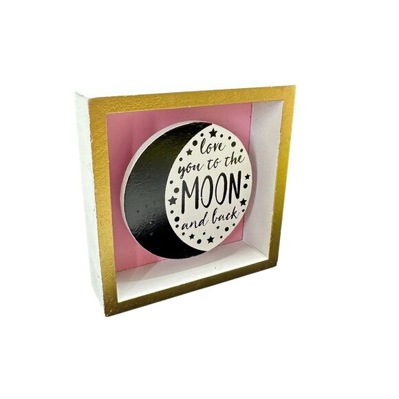 Love You To The Moon And Back Shadow Box Sign Pink White Gold Tiered Tray Decor - Picture 3 of 9